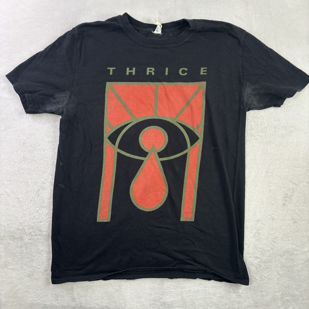 Thrice Band Black Short Sleeve Graphic Shirt Pit Stains Men's Large